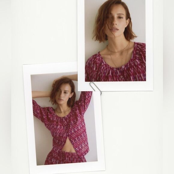 Mango pink printed blouse with puff sleeves - Picture 5 of 7